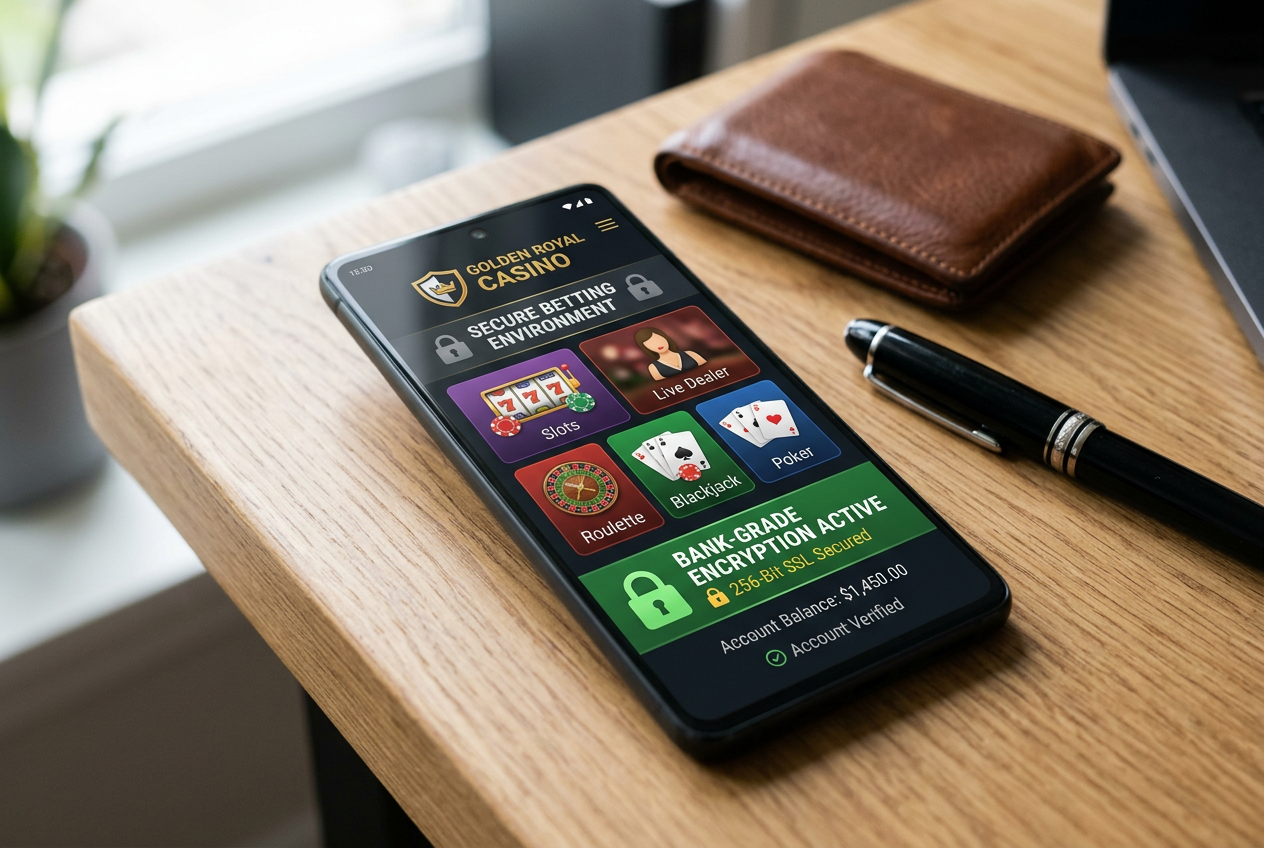 A secure online casino interface on a smartphone.