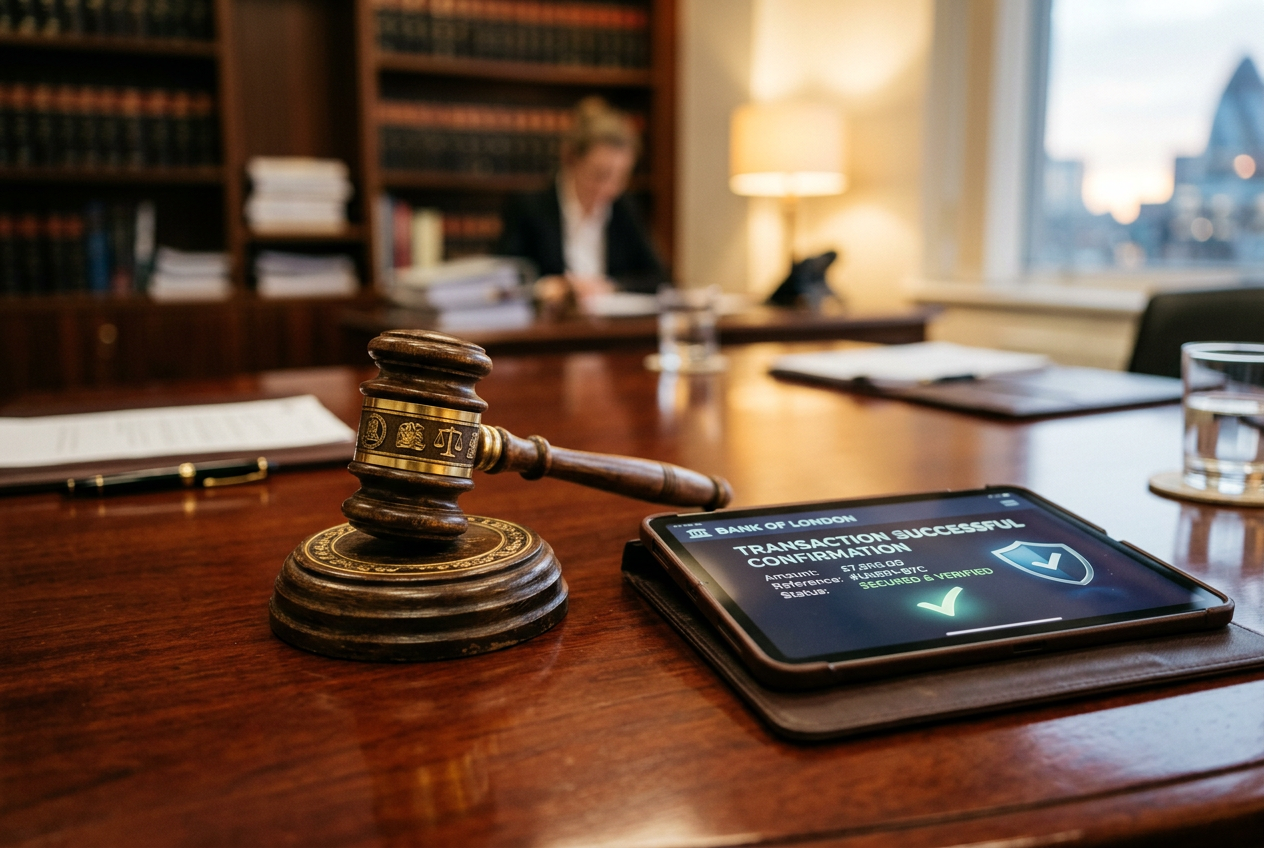 Symbols of legality and security on a desk.