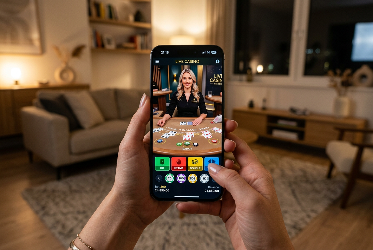 A smartphone displaying a live casino game in high resolution.